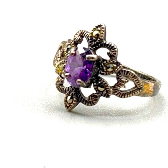 Jewelry - .Sterling silver, Amethyst & Marcasite ring